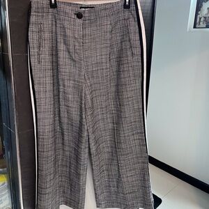 Karl Lagerfeld Wide-Leg Plaid Trousers with Side Stripe - Gray 10